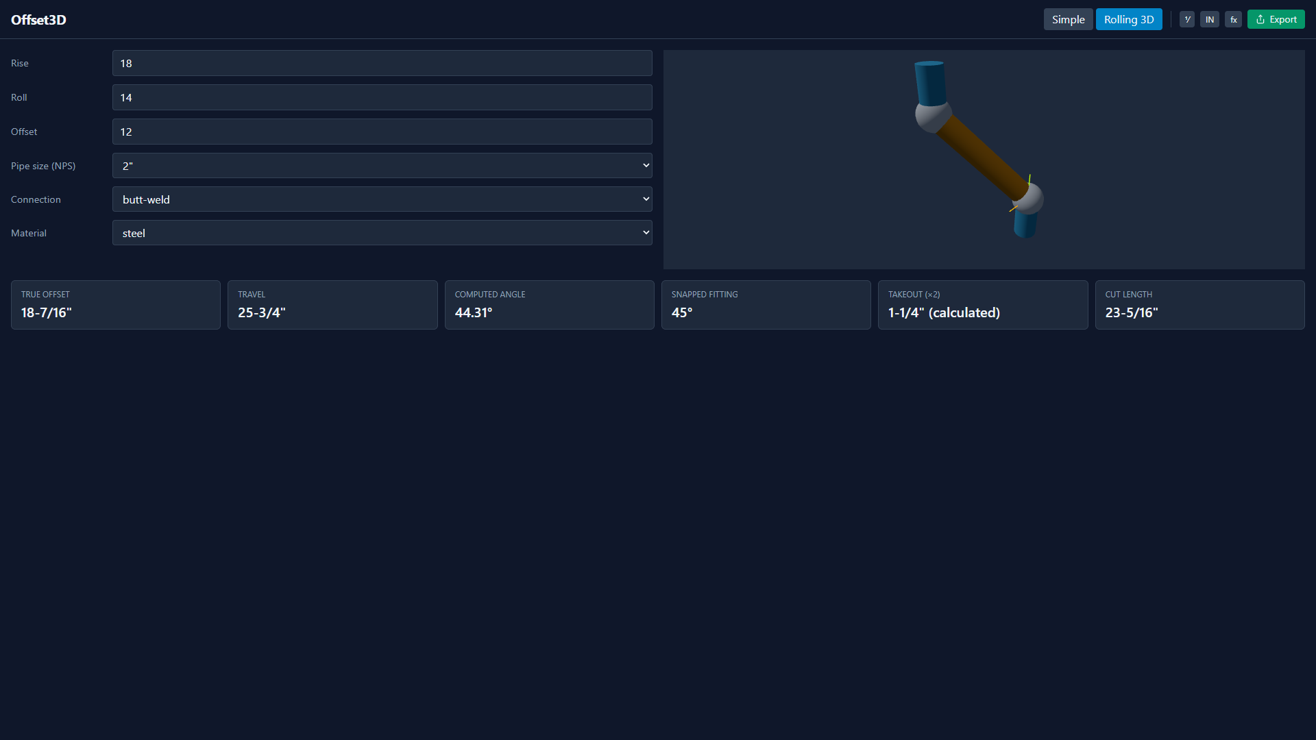 Offset3D rolling offset app screen